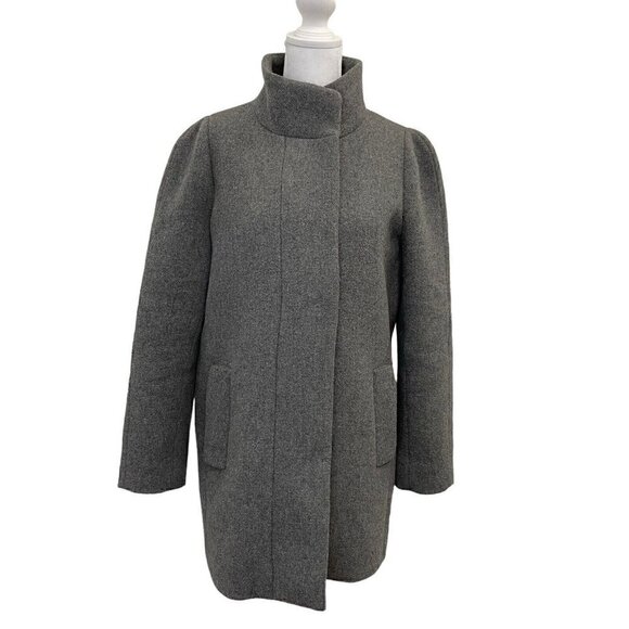 *J Crew Wool Blend Full Zip Standing Collar Pockets Mid-Length Coat Gray size 2 - Picture 1 of 8